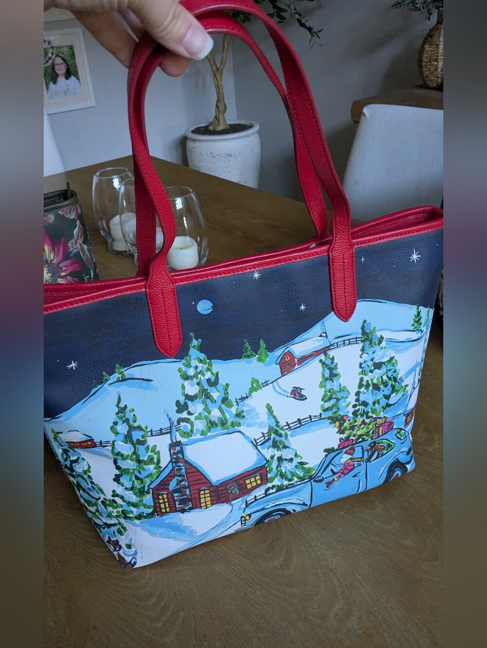 Talbots Red-Trim Winter Scene Tote Bag
